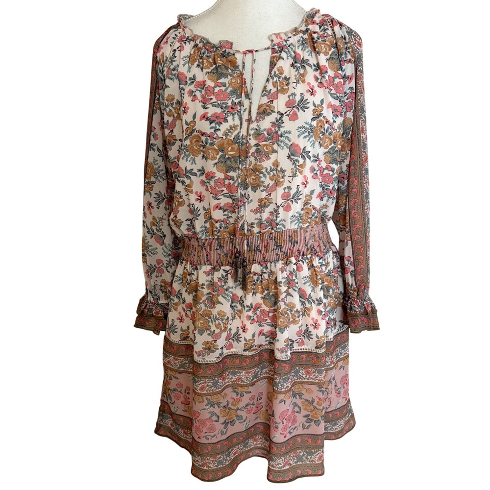 ANTHROPOLOGIE LOVE THE LABEL Sam Boho Floral Tippy Border Dress Boho‎ Size Large